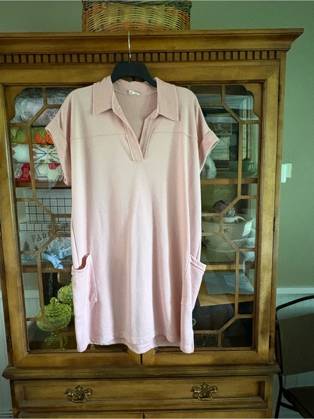 Hem & Thread Blush Pink Polo Tunic with Front Pockets
